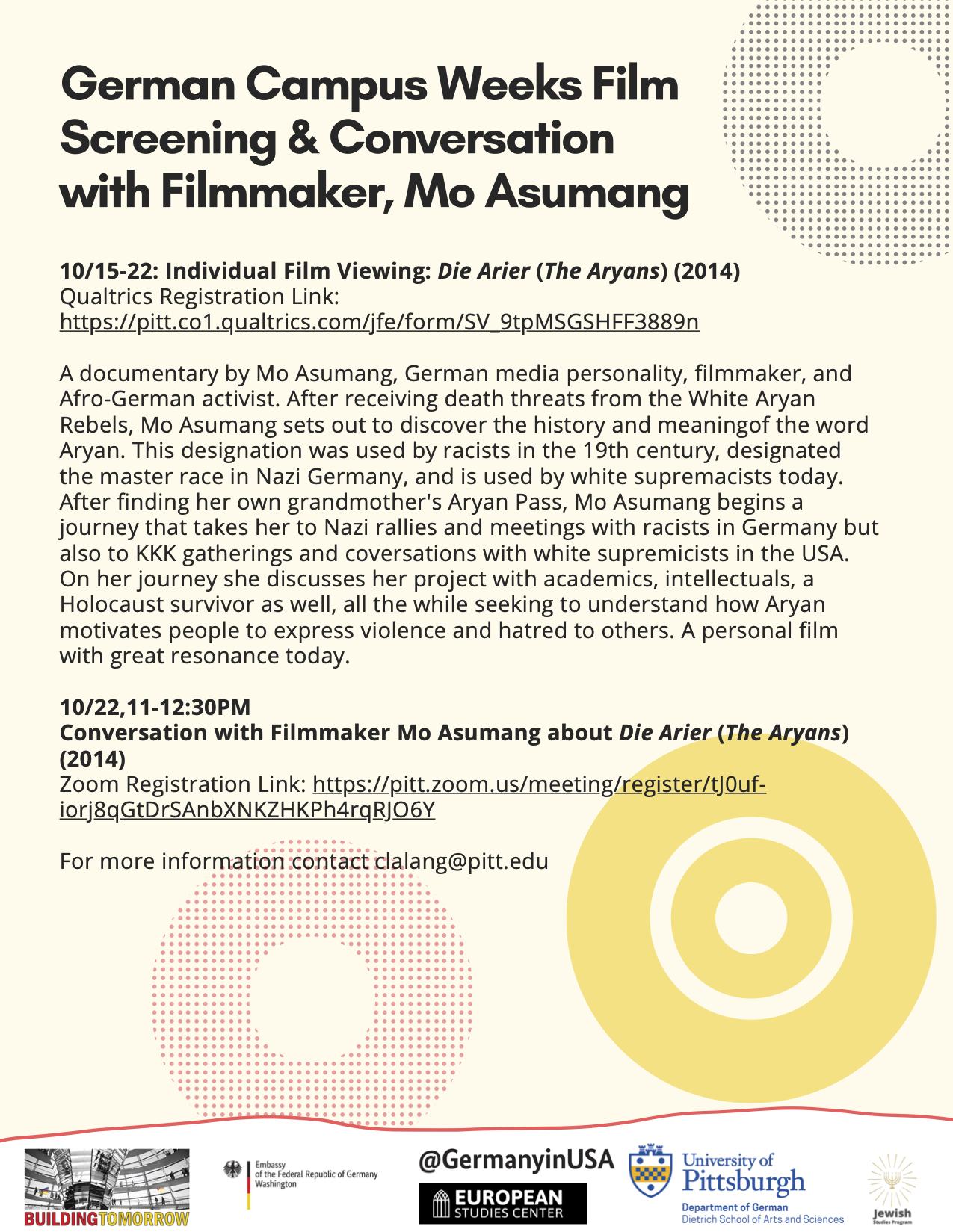 This poster described the Film Event with filmmaker Mo Asumang, which is in interactive pdf form in a link.